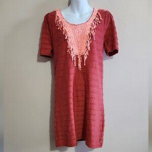 Maison Scotch BOHO Dress Rusty Red and Neon Pink Crochet business casual size 2